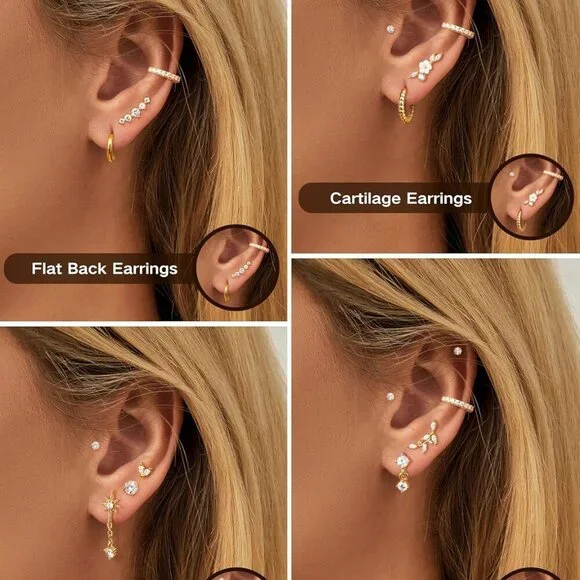16 Gauge Cartilage Earrings for Women Flat Back-Hypoallergenic Surgical Stainles - Picture 7 of 9